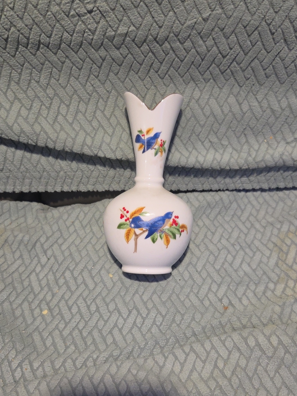 Lefton Blue Bird Floral Porcelain Bud Vase